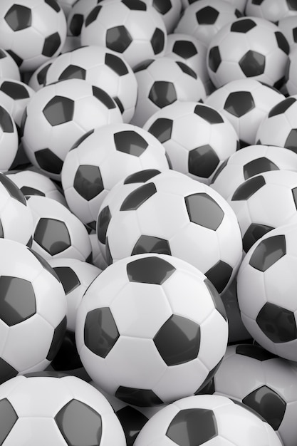 Photo black and white soccer balls background 3d illustration