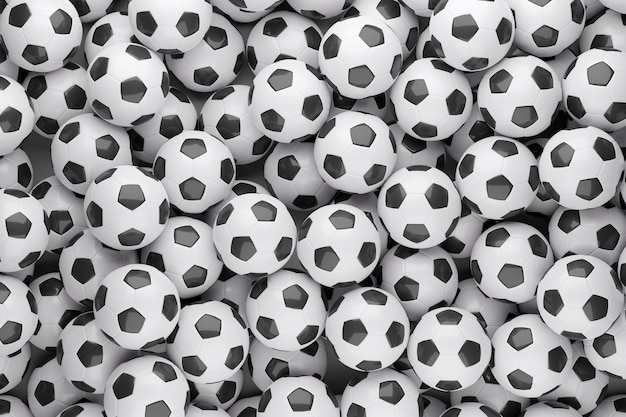 Photo black and white soccer balls background top view 3d illustration