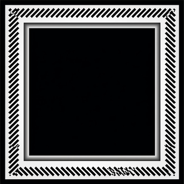 A black and white square frame on a black background