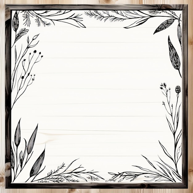 Photo a black and white square frame with flowers and leaves on it