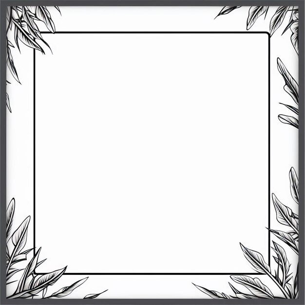 Photo a black and white square frame with leaves on it