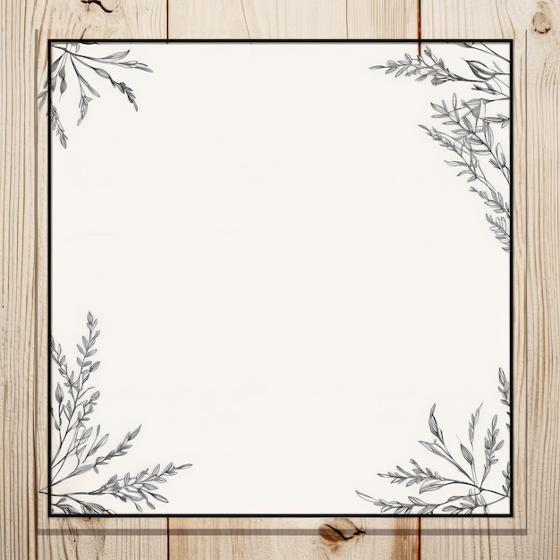 Photo a black and white square frame on a wooden background