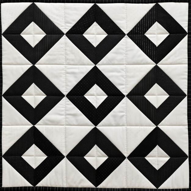 Photo black and white square quilt with diamond blocks