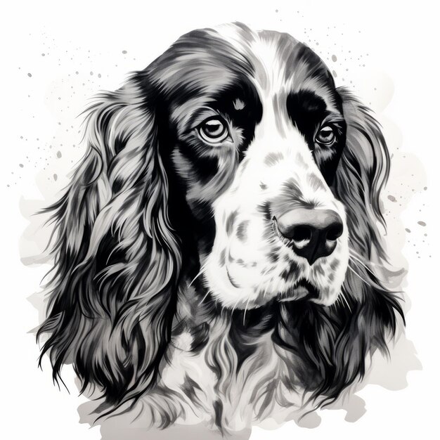 Photo black and white stencil art of alert and gentle cocker spaniel