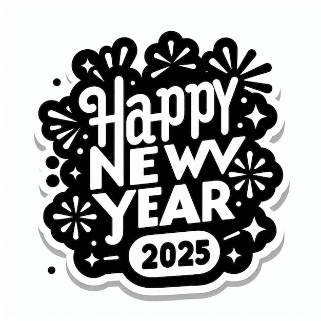 a black and white sticker that says happy new year