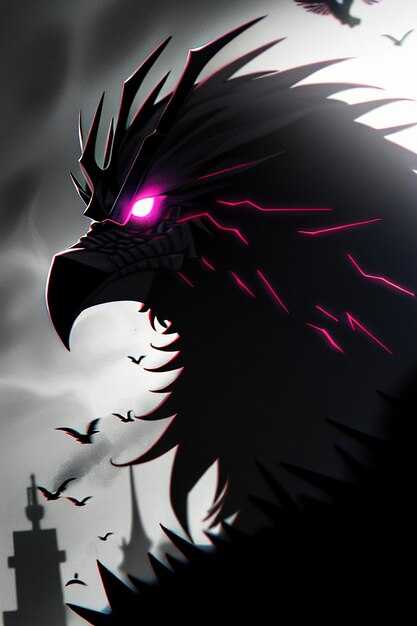 Black and white style silhouette monster red eyes horror wallpaper background illustration