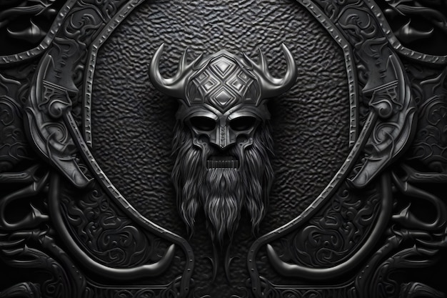 Photo black and white style viking artwork with medieval style ornaments