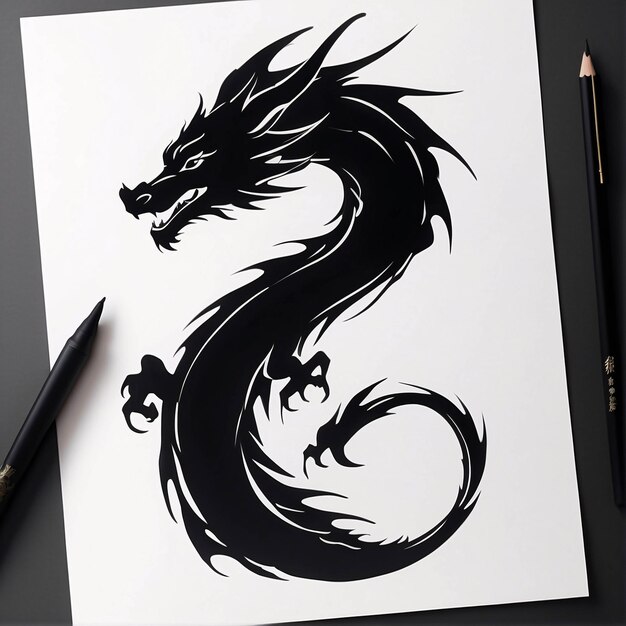 Foto illustrazione in stile sumi e in bianco e nero pittura tradizionale del drago