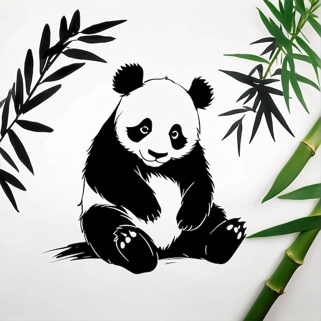 Черно-белая иллюстрация в стиле Sumi E Ink Panda Традиционная живопись