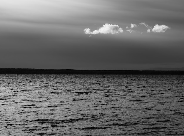 Black and white sunset at northern river background