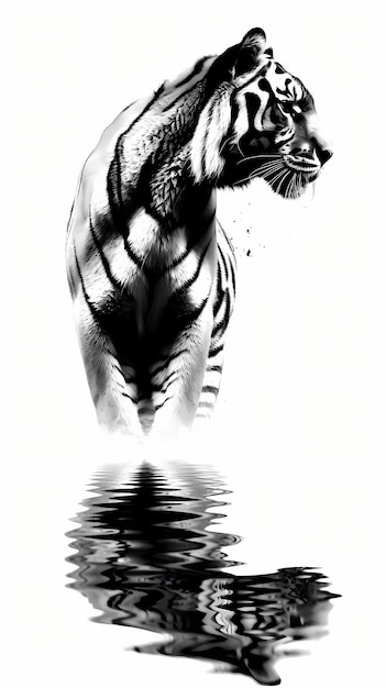 Photo black and white tiger illustration generative ai