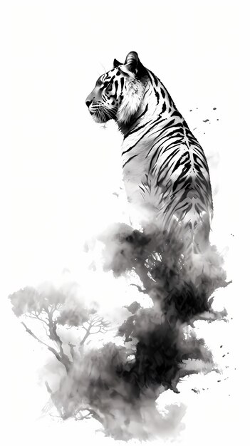 Black and white tiger illustration Generative AI