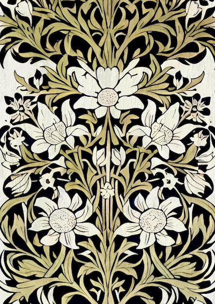 A black and white tile with a floral pattern.