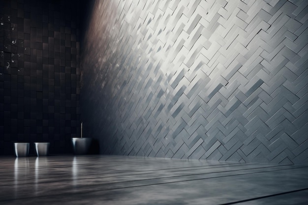 A black and white tiled wall with a tile pattern in the middle.