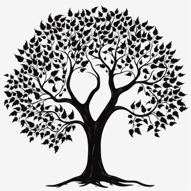 a black and white tree with leaves on it generative ai