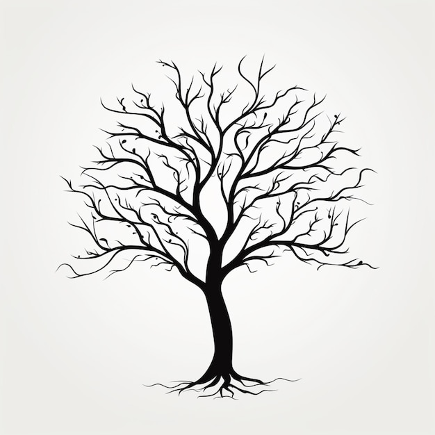 Photo a black and white tree with no leaves on it generative ai