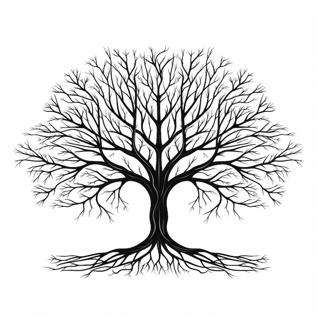 Photo a black and white tree with no leaves on it generative ai