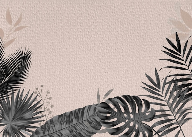 black and white tropical leaf vintage border on blank background
