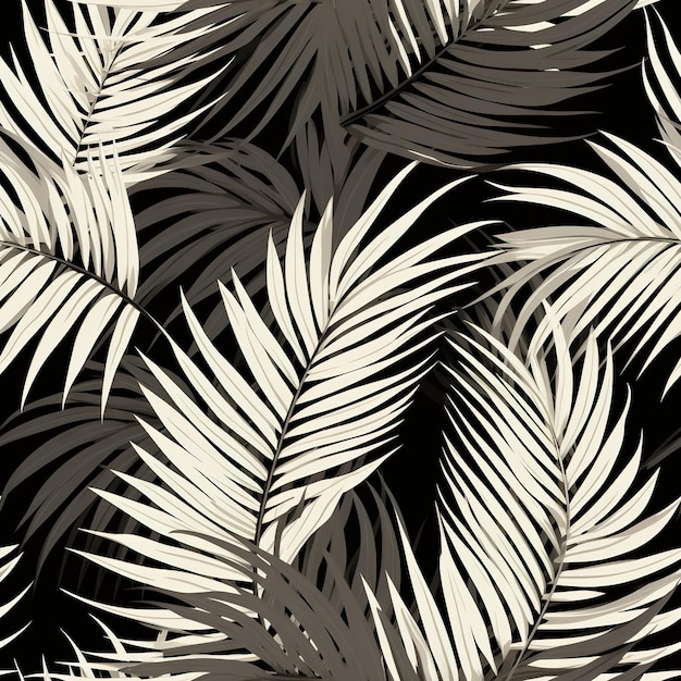 black and white tropical palm leaves pattern