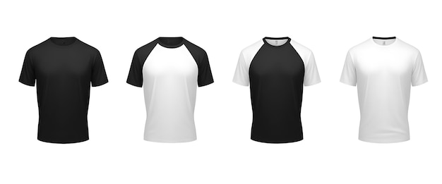 흑백 티셔츠 디자인 모형 및 흰색 배경 또는 이미지의 흑백 티셔츠 모형
