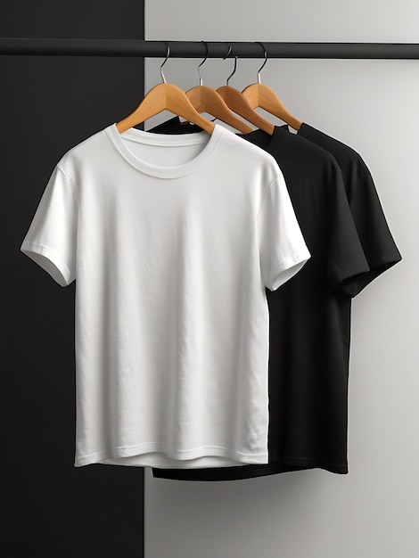 Black and white tshirts Mockup hanging on a hanger