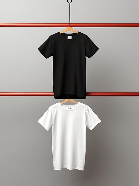 Black and white tshirts Mockup hanging on a hanger