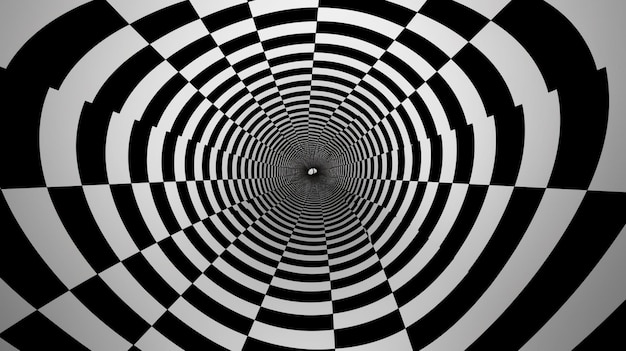 A black and white tunnel of optical illusion.