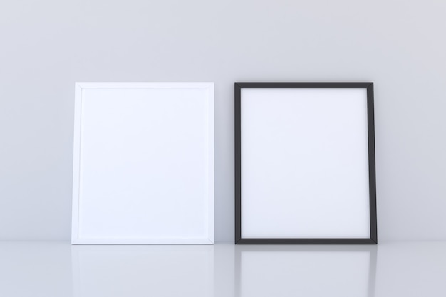 Black And White Two Frame Mockup on floor