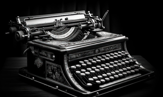 A black and white typewriter with the word type on it