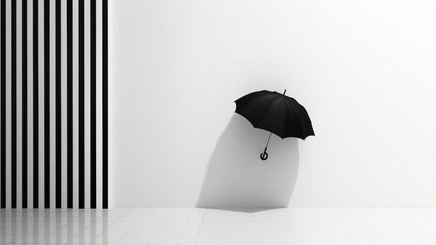 A black and white umbrella hanging on a wall