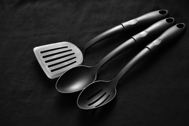 Black and white utensils for kitchen