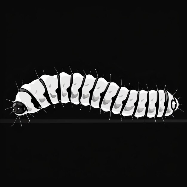 Photo black and white vector caterpillar in various sizes on white background