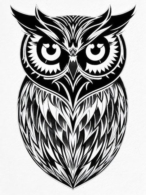 Black and white vector drawing of an owl Tattoo sketch