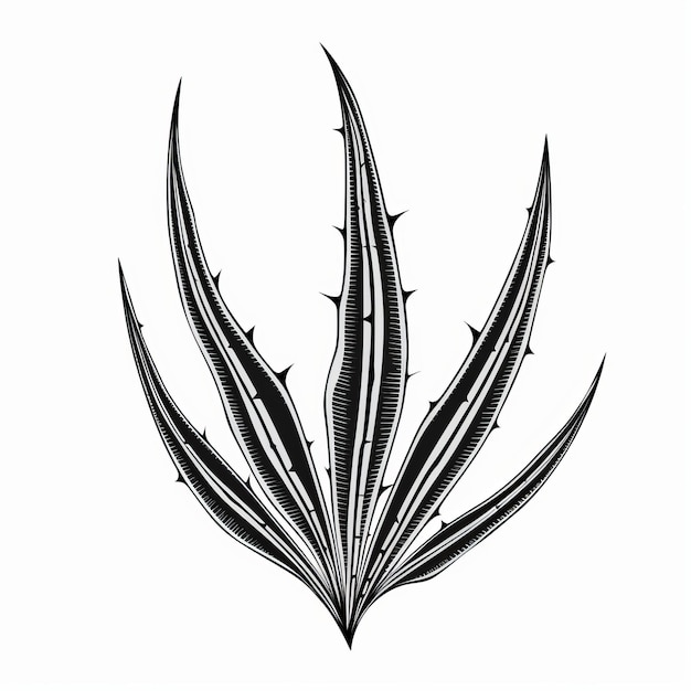 Photo black and white vector illustration of aloe vera leaf