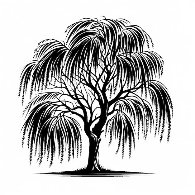 Photo a black and white vector illustration of a weeping willow tree silhouette