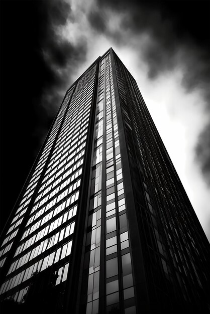 Black and white vertical photo of the architecture of highrise buildings Ai generative art