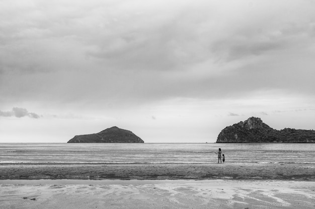 Black White view of Beautiful beach Thailand