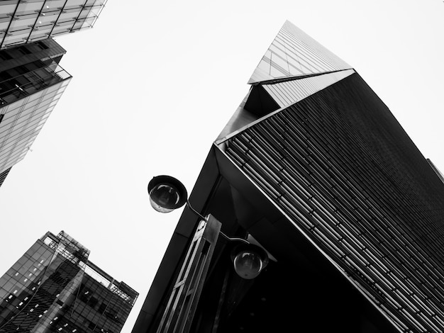 Black and white view of skyscrapers in South Korea