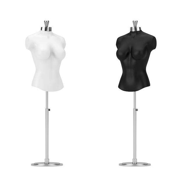 Black and White Vintage Tailor Women Mennequin on a white background. 3d Rendering