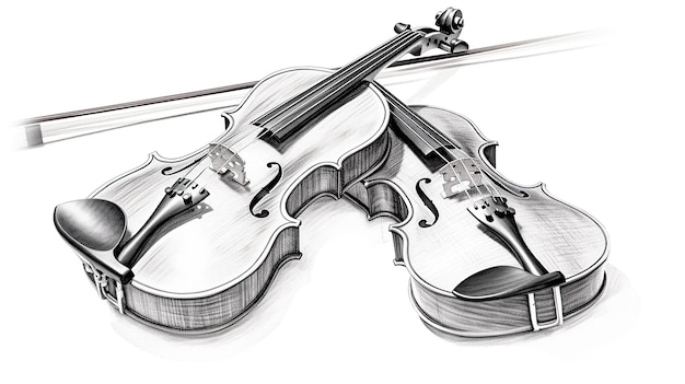 Black and white violins thick clear vector lines coloring page style Generative AI