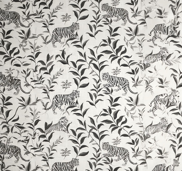 a black and white wallpaper with butterflies and flowers