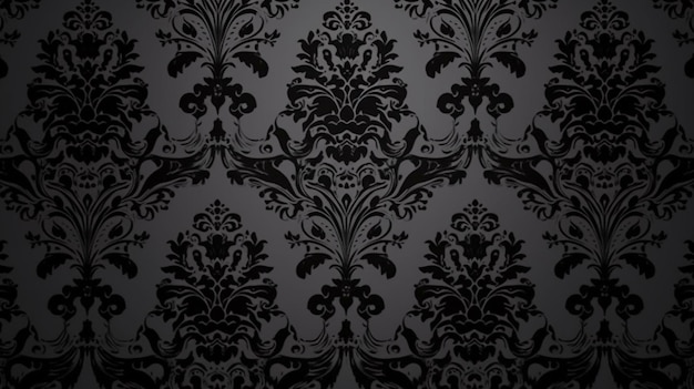 A black and white wallpaper with a floral design.