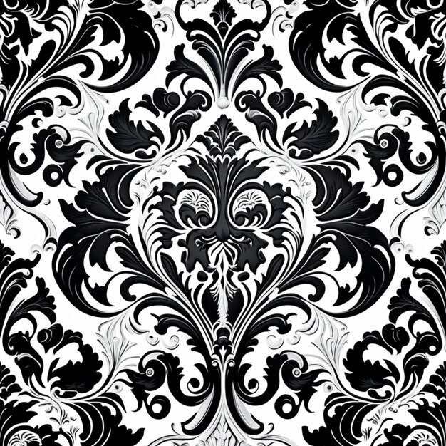 A black and white wallpaper with a floral pattern.