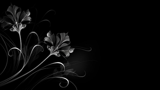 Black and white wallpaper with a flower on it