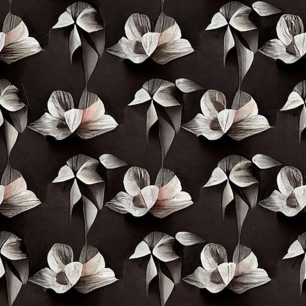 A black and white wallpaper with flowers on it