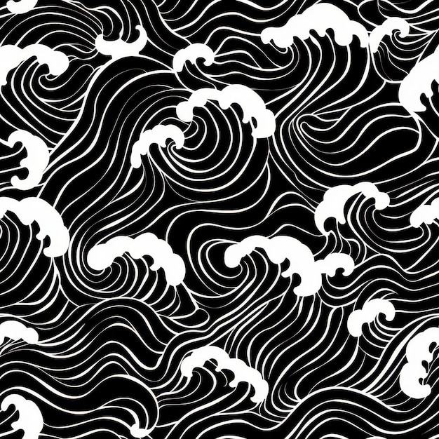 黒と白の波の背景のシームレスなパターン