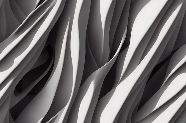 Black and white wavy seamless textile pattern 3d illustrated