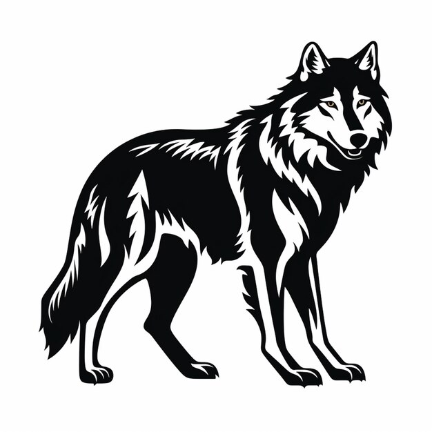 Photo a black and white wolf standing on a white background generative ai