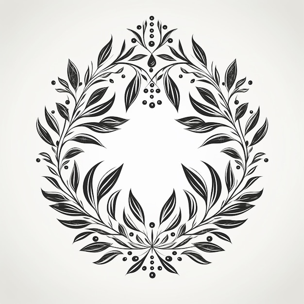 Photo a black and white wreath with leaves and berries on a light background generative ai