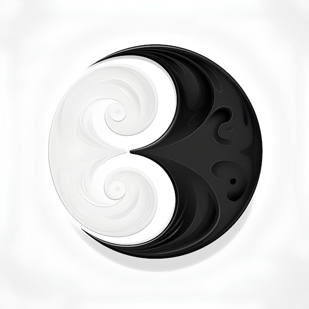 A black and white yin yang symbol with white swirls